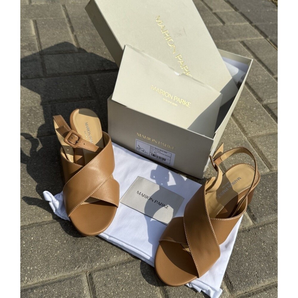 Marion Parke Maren Block Heel Napa Caramel White Stitching NIB $595 Size US 8.5